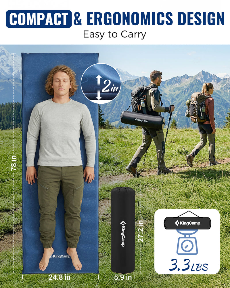 Load image into Gallery viewer, KingCamp PARADOX 5 Self-Inflating Sleeping Pad | R-Value 4.2, Rollover Prevention Camping Mattress with Butterfly Edge Cut, 2 in Thick PVC-Free Foam Pad for 4-Season Tent, Cot & Car Camping