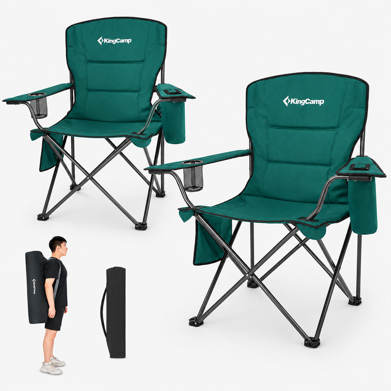 Load image into Gallery viewer, KingCamp Padded Outdoor Folding Quilted Armchair with Built In Cupholder