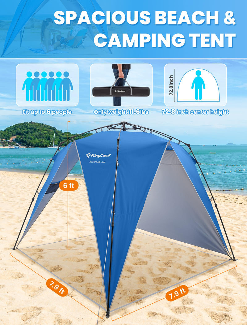 Load image into Gallery viewer, KingCamp Pop Up Canopy, Beach Tent for 6-8 Person 7.9' x 7.9' Outdoor Sun Shade with Detachable Sunshade for Camping, Beach, Garden & Backyard