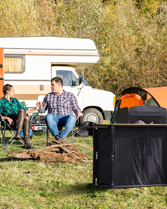 KingCamp Portable Camp Kitchen Table – Bamboo Top Grill Station with Windshield