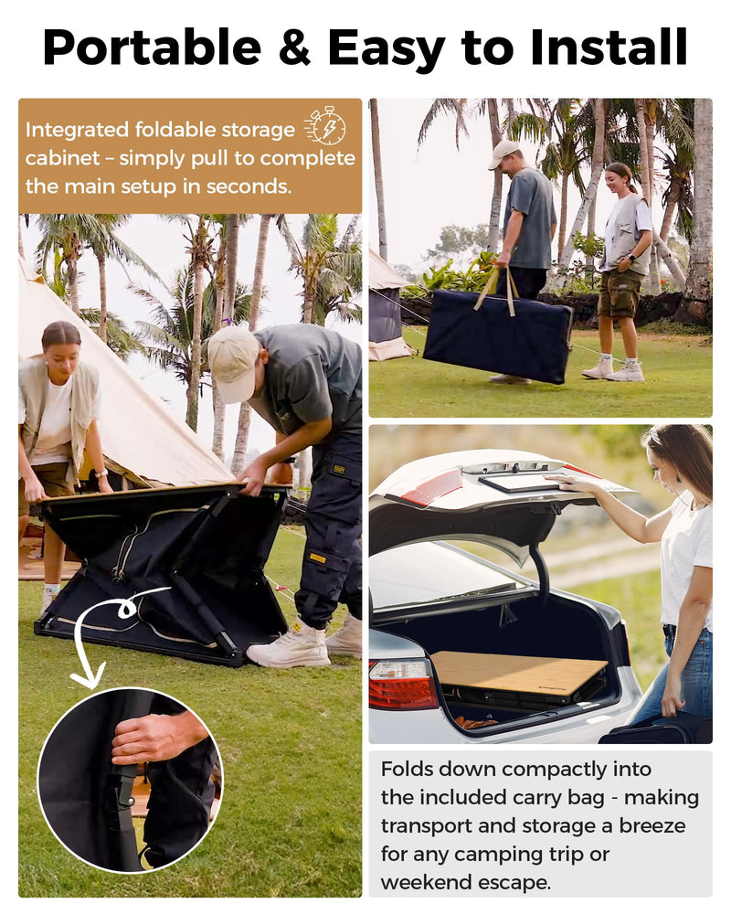 Load image into Gallery viewer, KingCamp Portable Camp Kitchen Table – Bamboo Top Grill Station with Windshield Easy to Install