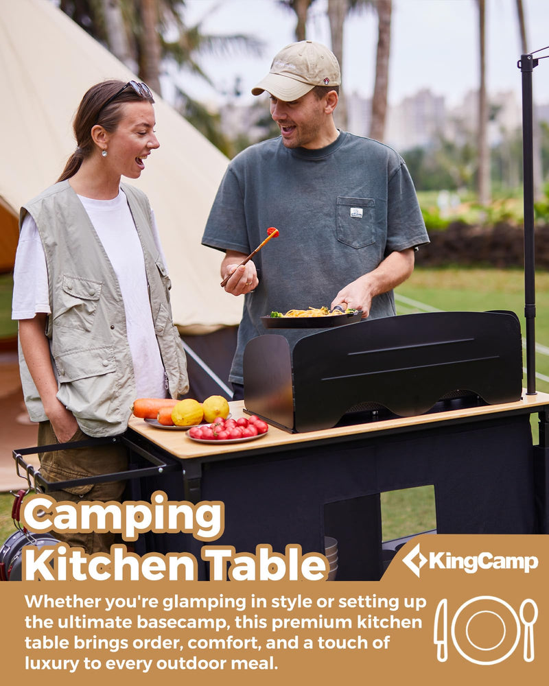 Load image into Gallery viewer, KingCamp Glamping Camp Kitchen Table – Bamboo Top Grill Station with Windshield