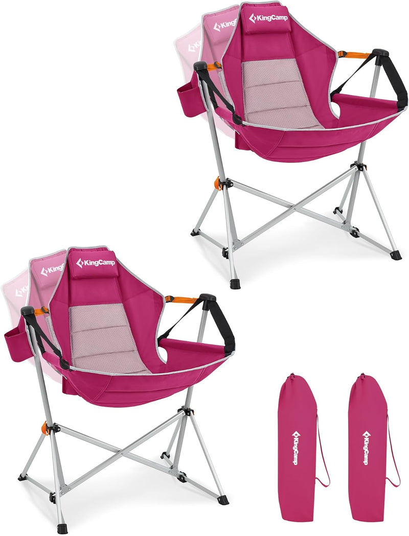 Load image into Gallery viewer, KingCamp Portable Swing Recliner Chair with Pillow ORCHID C10 Hammock Camping Chair Rose Red 2PACK