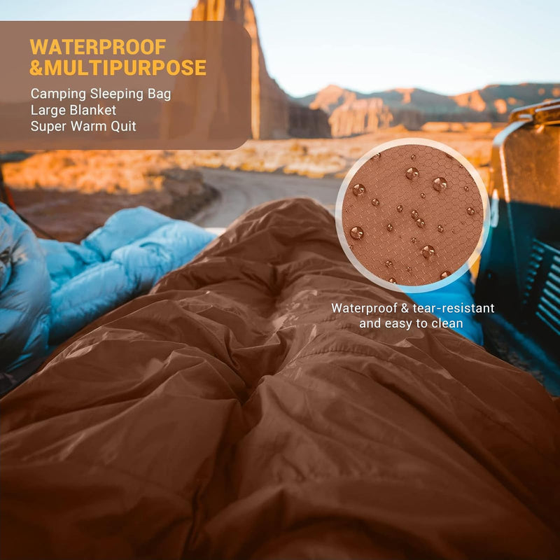 Load image into Gallery viewer, KingCamp Queen Size Double Sleeping Bag for 2 Adults – XXL Flannel Camping Sleeping Bag with 2 Pillows, Waterproof & Lightweight, Converts to Two Singles, Perfect for Couples, Family Camping, Hiking (44°F Comfort Rating)