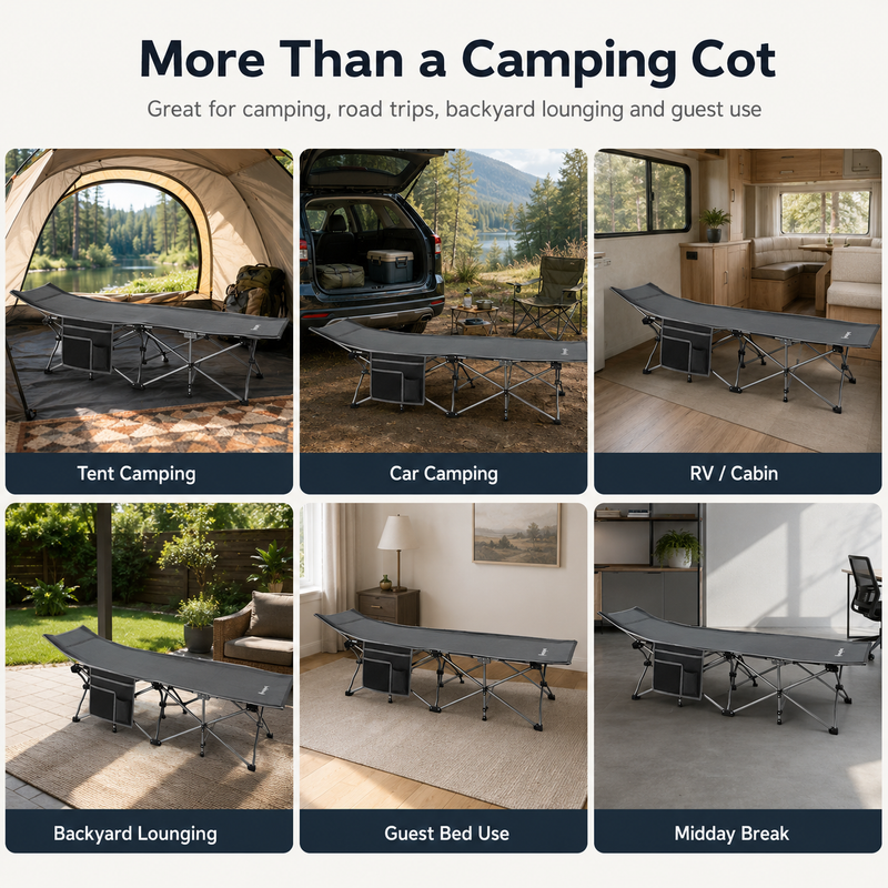 Laden Sie das Bild in Galerie -Viewer, KingCamp Ravon C10 Camping Cot | Quick-Folding 10-Leg Cot with Ergonomic Raised Head, 264lb Capacity, Padded Headrest & Side Pocket