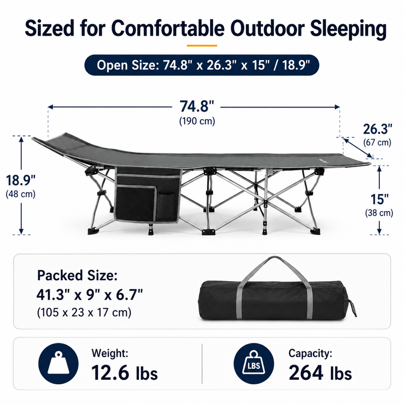 Laden Sie das Bild in Galerie -Viewer, KingCamp Ravon C10 Camping Cot | Quick-Folding 10-Leg Cot with Ergonomic Raised Head, 264lb Capacity, Padded Headrest & Side Pocket