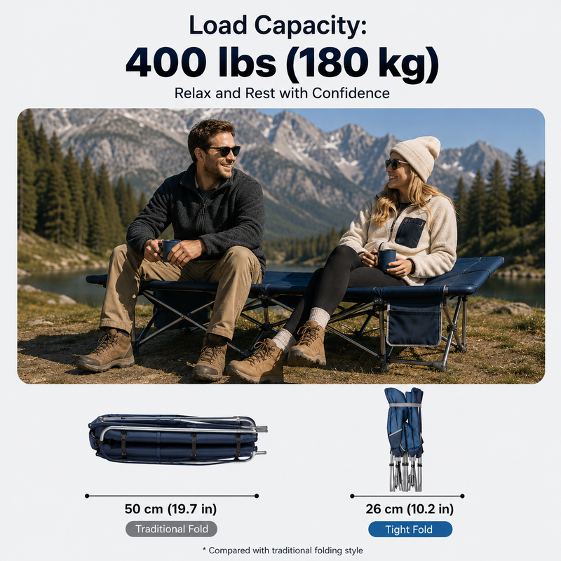 Laden Sie das Bild in Galerie -Viewer, KingCamp Ravon C20 Folding Camping Cot, 400 lbs Heavy Duty Portable Sleeping Bed with Padded Headrest, 10-Leg Steel Frame & Side Pocket