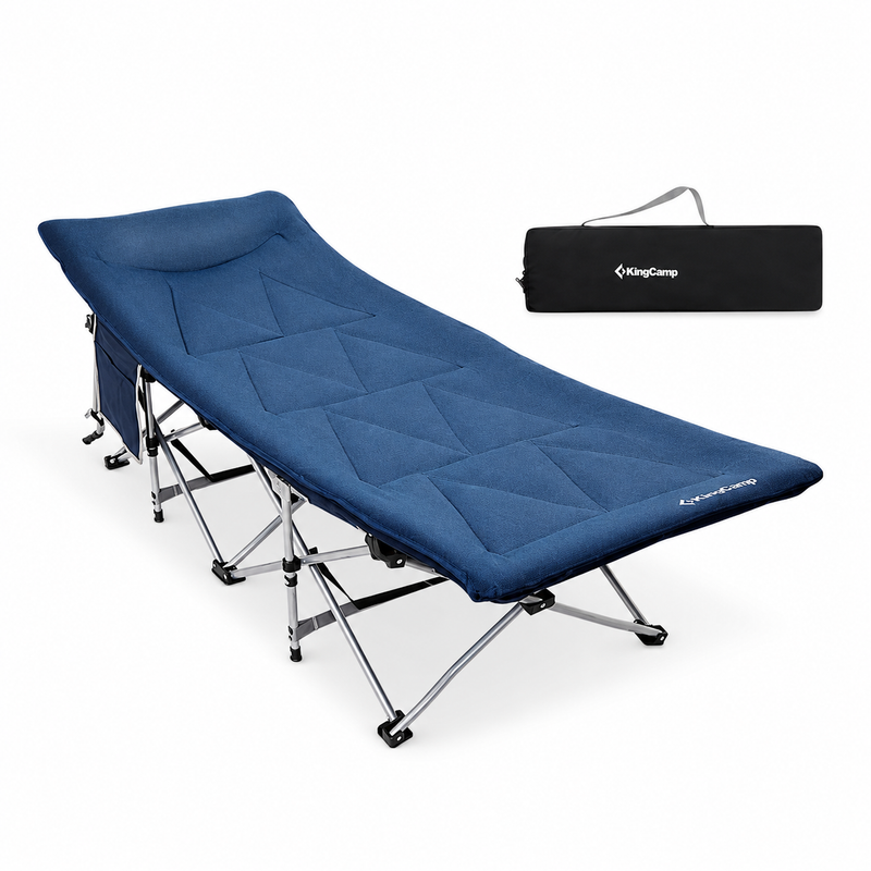Laden Sie das Bild in Galerie -Viewer, KingCamp Ravon C20 Folding Camping Cot, 400 lbs Heavy Duty Portable Sleeping Bed with Padded Headrest, 10-Leg Steel Frame & Side Pocket
