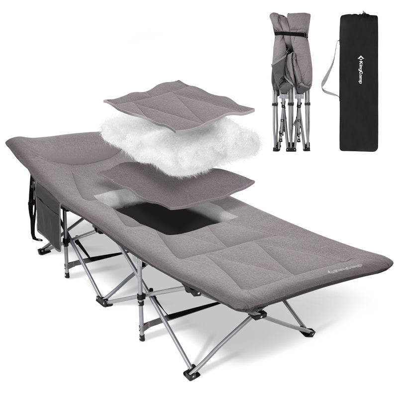 Laden Sie das Bild in Galerie -Viewer, KingCamp Ravon C20 Folding Camping Cot, 400 lbs Heavy Duty Portable Sleeping Bed with Padded Headrest, 10-Leg Steel Frame & Side Pocket Grey