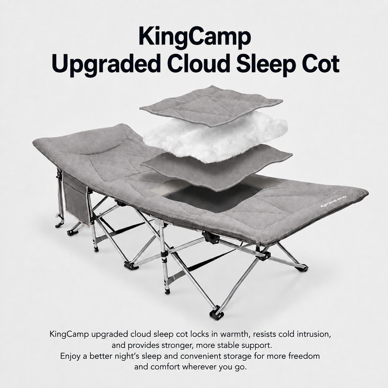 Laden Sie das Bild in Galerie -Viewer, KingCamp Ravon C20 Folding Camping Cot | 10-Leg Stability Cot with Padded Quilted Bed, Ergonomic Raised Headrest, 400lb Capacity, Quick-Fold Design for Camping, Guest & Emergency Use