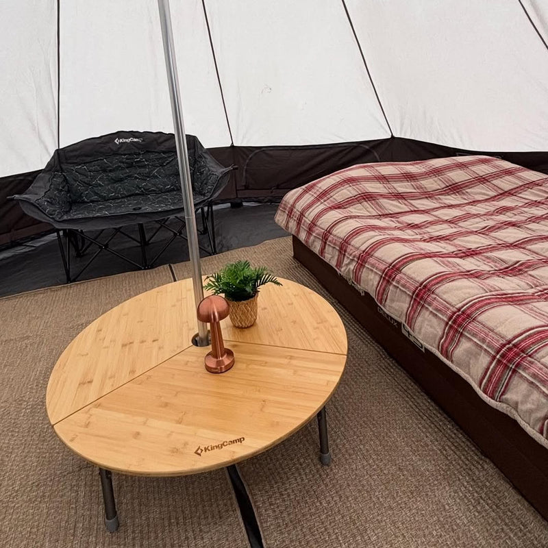 Load image into Gallery viewer, KingCamp Round 3-Folding Bamboo Table, Compact Portable Camping Table for Outdoor & Indoor Use