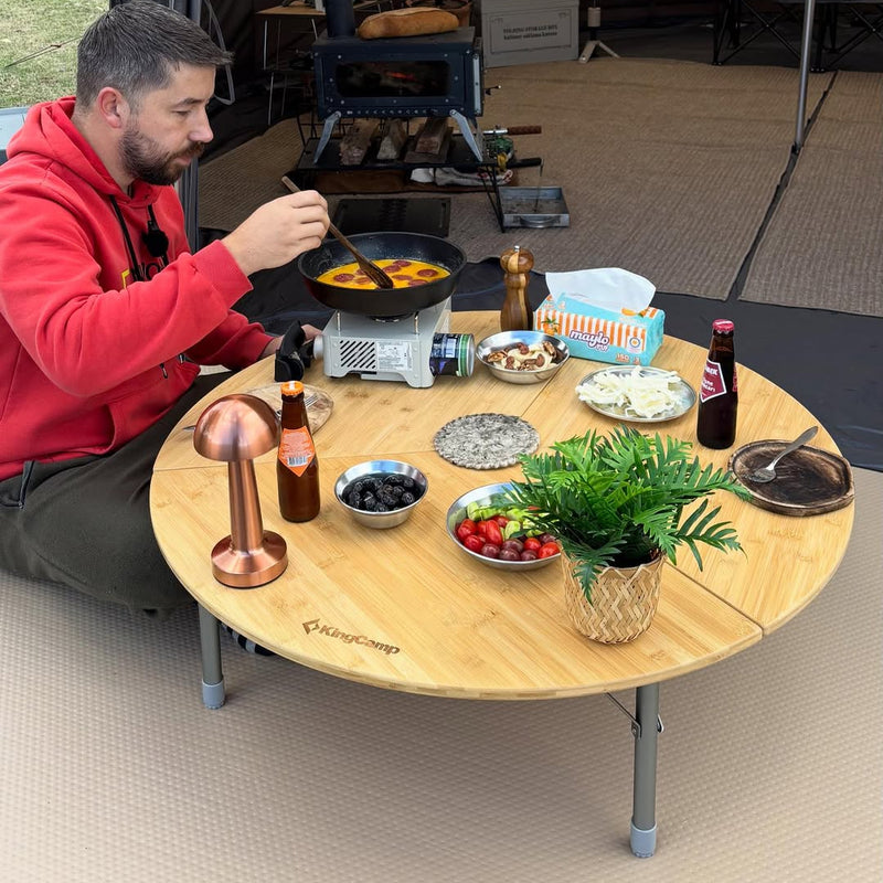 Load image into Gallery viewer, KingCamp Round 3-Folding Bamboo Table, Compact Portable Camping Table for Outdoor & Indoor Use