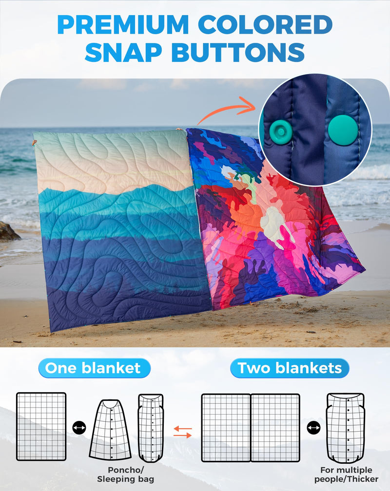 Load image into Gallery viewer, KingCamp SMART 150 XL Ultralight Camping Blanket – Packable, Wearable & Water-Repellent for Outdoor & Stadium Use with Snap Button