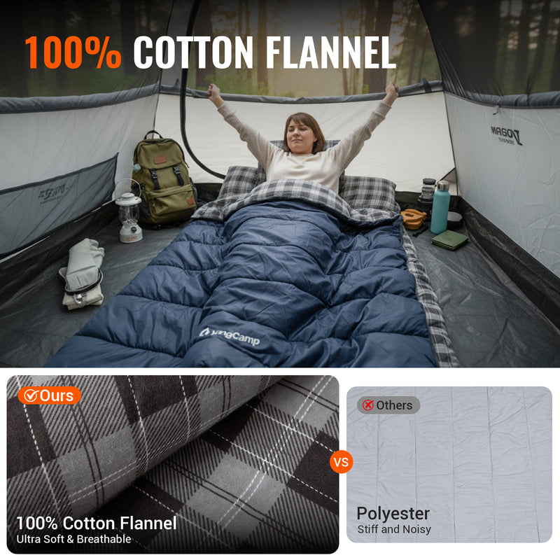 Load image into Gallery viewer, KingCamp Queen-Size 2-Person 100% Cotton Flannel Sleeping Bag Ultra Soft and Breathable