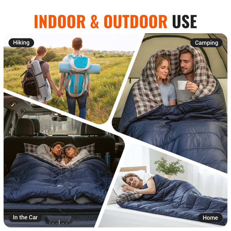 Load image into Gallery viewer, KingCamp SNOWFLAKE 300D+ Double Sleeping Bag | Queen-Size 2-Person Flannel Sleeping Bag, 3-in-1 Convertible to 2 Single Bags, 300g/m² Insulation for Camping & Home Use