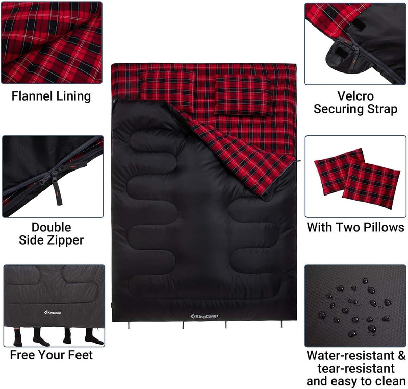Load image into Gallery viewer, KingCamp Double Flannel Sleeping Bag with two Pillows