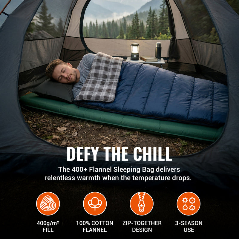 Load image into Gallery viewer, KingCamp SNOWFLAKE 400+ 100% Cotton Flannel Single Sleeping Bag 3-Season Use Ultra Soft & Breathable