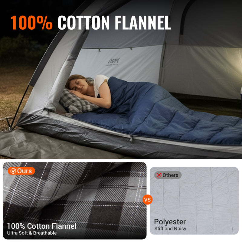 Load image into Gallery viewer, KingCamp SNOWFLAKE 400+ 100% Cotton Flannel Single Sleeping Bag 3-Season Use Ultra Soft & Breathable