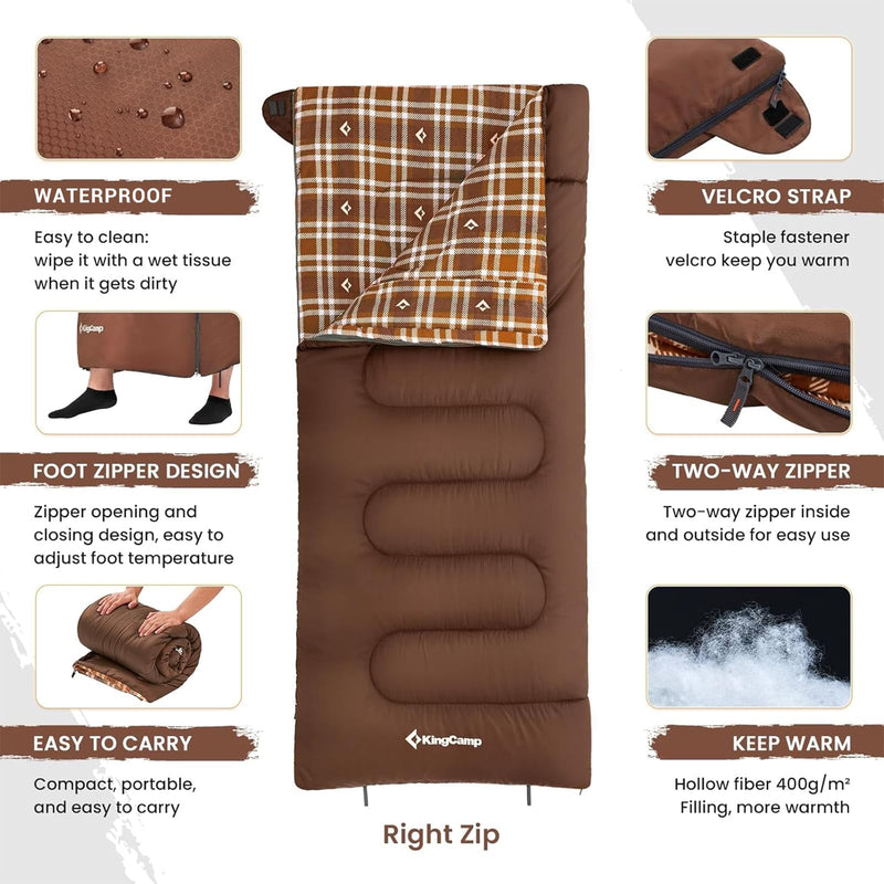 Load image into Gallery viewer, KingCamp SNOWFLAKE 400 Cold Weather Sleeping Bag for Adults - 4-Season, Wide, Waterproof, Converts to Double