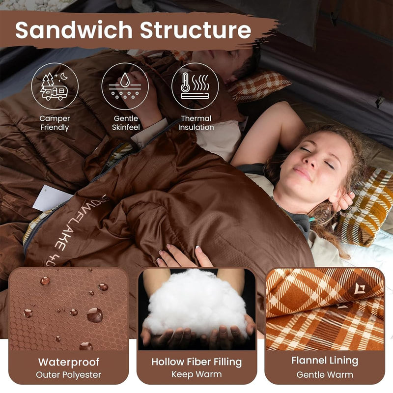 Load image into Gallery viewer, KingCamp SNOWFLAKE 400 Cold Weather Sleeping Bag for Adults - 4-Season, Wide, Waterproof, Converts to Double