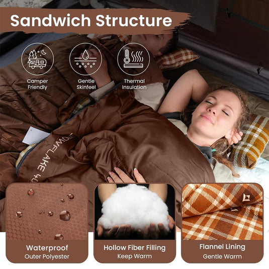 KingCamp SNOWFLAKE 400 Cold Weather Sleeping Bag for Adults - 4-Season, Wide, Waterproof, Converts to Double