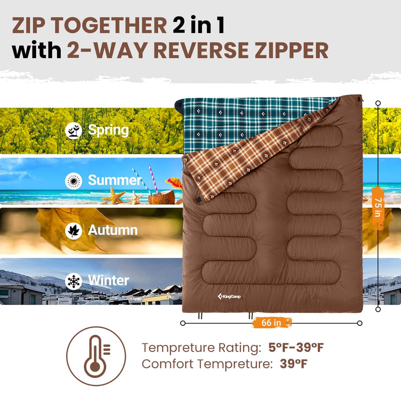 Load image into Gallery viewer, KingCamp SNOWFLAKE 400 Cold Weather Sleeping Bag for Adults - 4-Season, Wide, Waterproof, Converts to Double