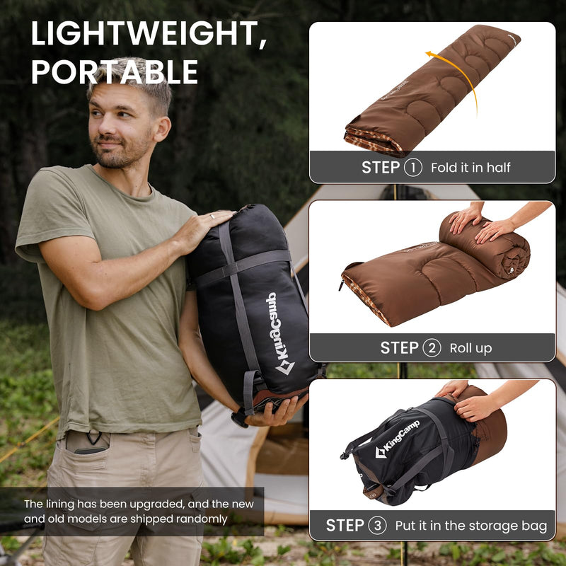 Load image into Gallery viewer, KingCamp SNOWFLAKE 400 Cold Weather Sleeping Bag for Adults - 4-Season, Wide, Waterproof, Converts to Double