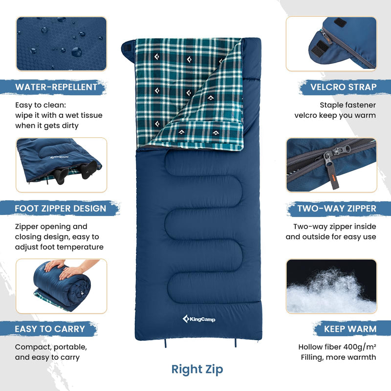 Load image into Gallery viewer, KingCamp SNOWFLAKE 400 Cold Weather Sleeping Bag for Adults - 4-Season, Wide, Waterproof, Converts to Double