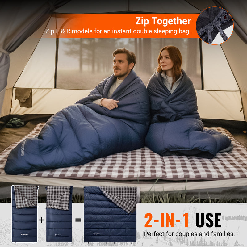 Load image into Gallery viewer, KingCamp SNOWFLAKE 400+ Single Sleeping Bag 2-IN-1 USE:Perfect for couples and families