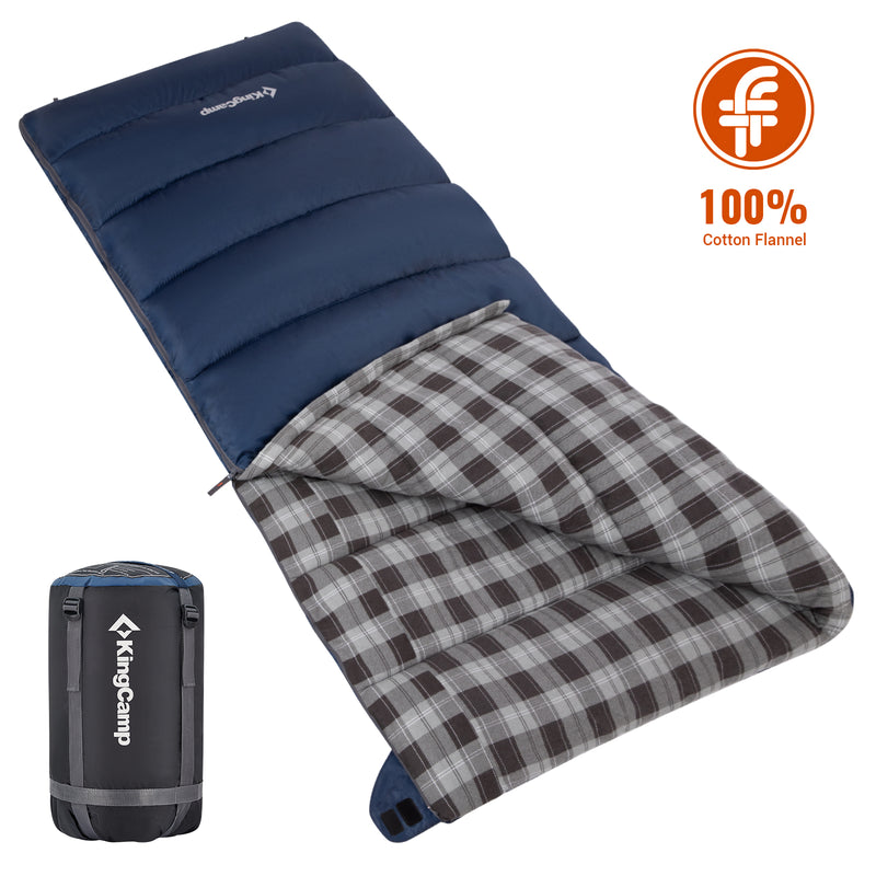 Load image into Gallery viewer, KingCamp SNOWFLAKE 400+ Single Sleeping Bag | 3-Season Flannel Sleeping Bag for Adults, Zip-Together Expandable Design for Camping & Backpacking