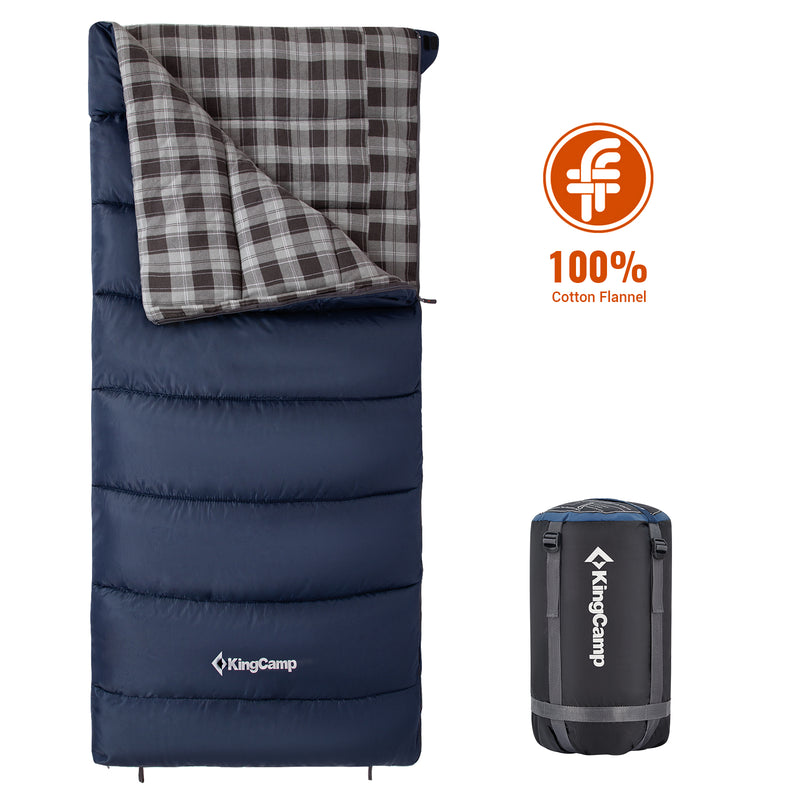 Load image into Gallery viewer, KingCamp SNOWFLAKE 400+ Single Sleeping Bag | 3-Season Flannel Sleeping Bag for Adults, Zip-Together Expandable Design for Camping & Backpacking Left