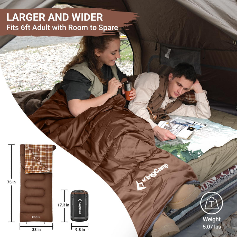 Load image into Gallery viewer, KingCamp SNOWFLAKE 400 Versatile All-Season Sleeping Bag – Wide, Convertible to Double, Flannel Lined for Camping, Hiking, and Outdoor Adventures