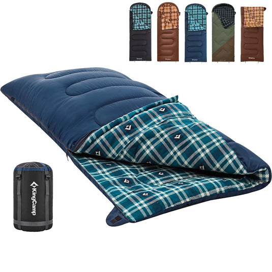 KingCamp SNOWFLAKE 400 Versatile All-Season Sleeping Bag – Wide, Convertible to Double, Flannel Lined for Camping, Hiking, and Outdoor Adventures