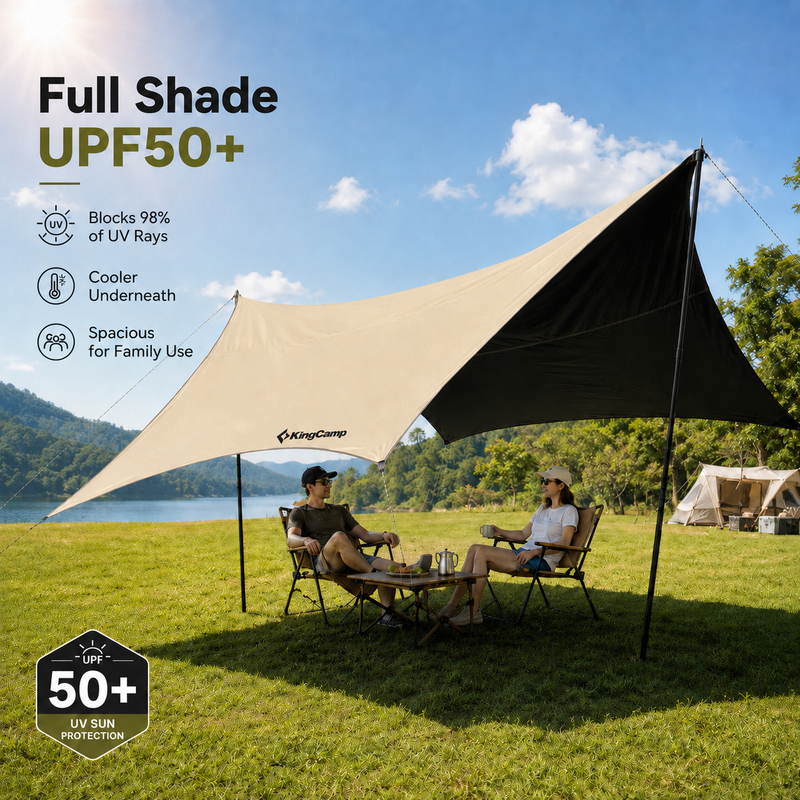 Load image into Gallery viewer, KingCamp Shield Hexa Tarp, 14.4 ft Blackout Camping Tarp Shelter with Full Shade UPF50+ Protection
