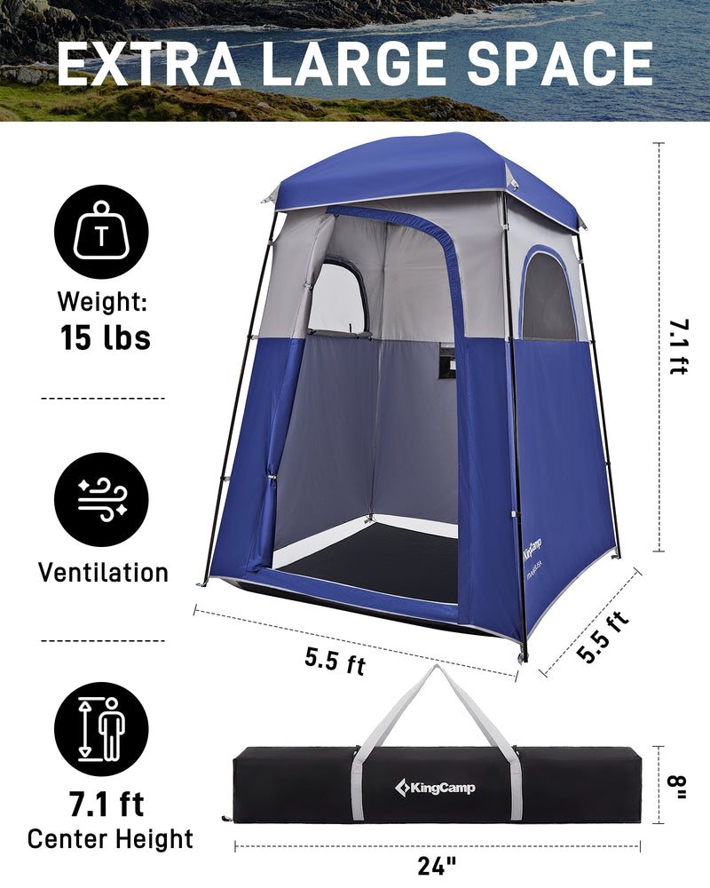 Load image into Gallery viewer, KingCamp Single Privacy Shelter with 20L Solar Shower Bag Camping Shower Tent, UPF50+ Sun Protection, Portable Outdoor Shower Kit for Camping, Beach & Festivals Blue