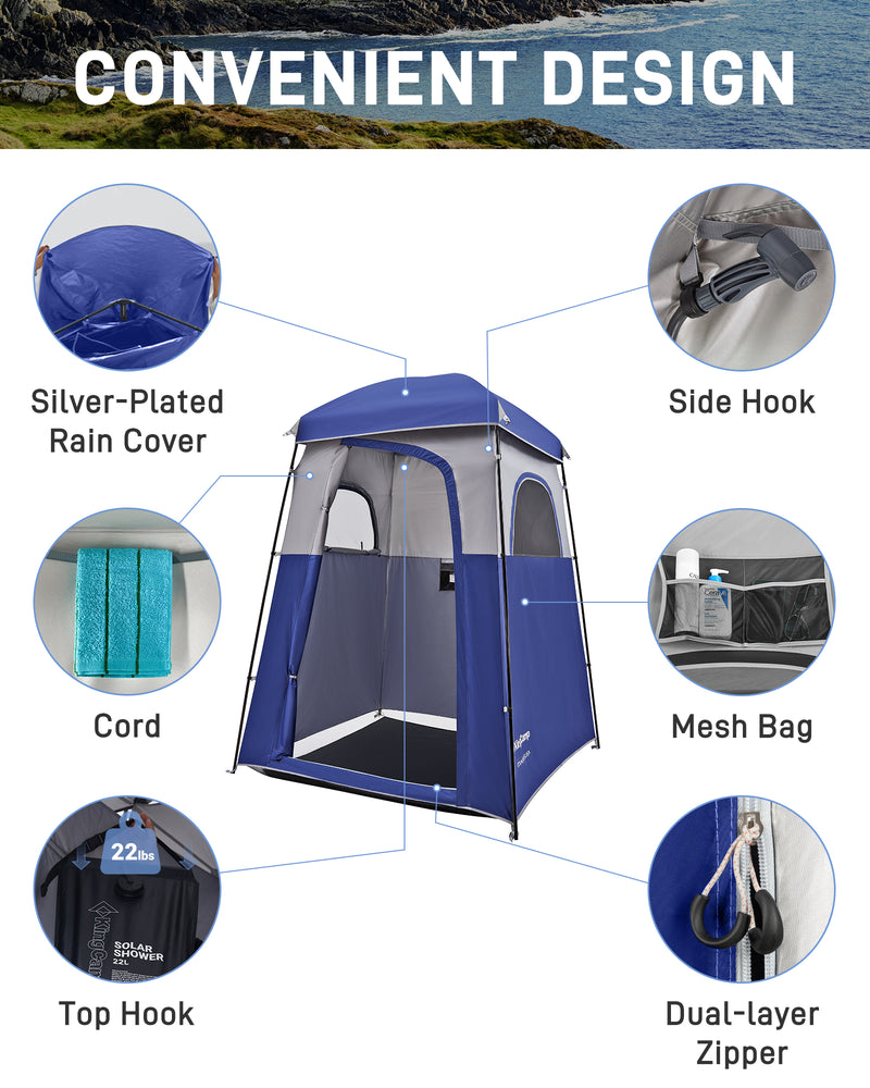 Load image into Gallery viewer, KingCamp Single Privacy Shelter with 20L Solar Shower Bag Camping Shower Tent, UPF50+ Sun Protection, Portable Outdoor Shower Kit for Camping, Beach & Festivals Blue
