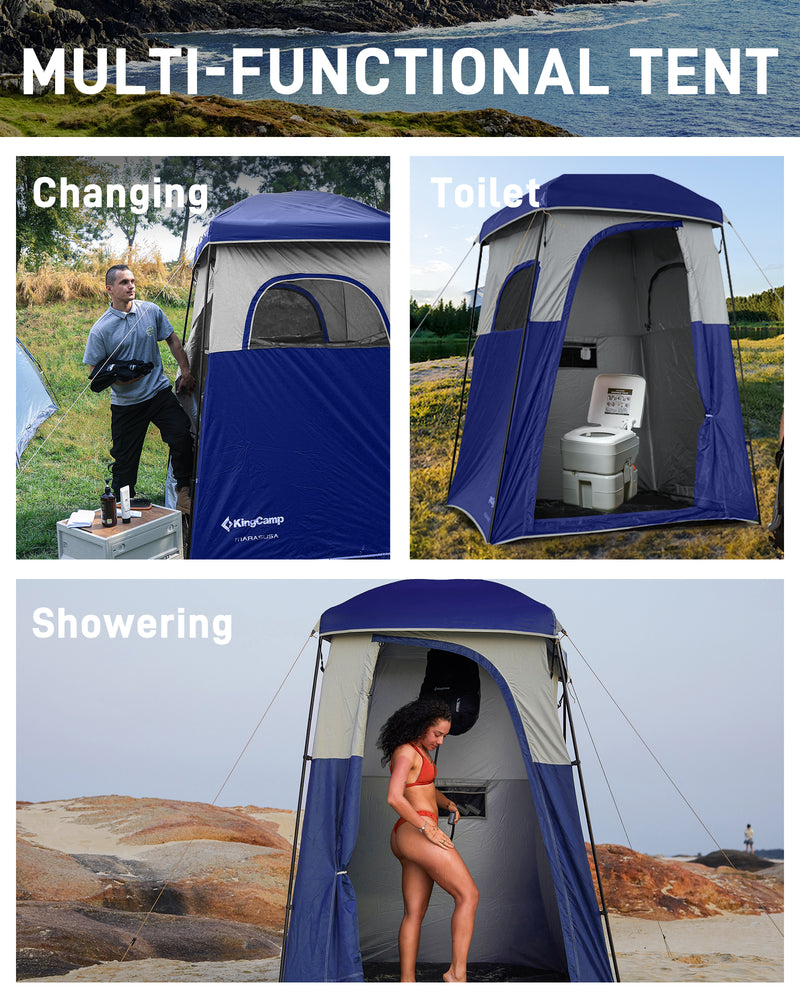 Load image into Gallery viewer, KingCamp Single Privacy Shelter with 20L Solar Shower Bag Camping Shower Tent, UPF50+ Sun Protection, Portable Outdoor Shower Kit for Camping, Beach & Festivals Blue