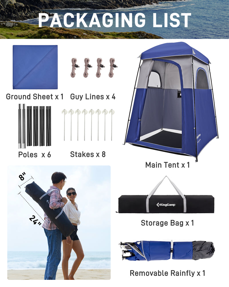 Load image into Gallery viewer, KingCamp Single Privacy Shelter with 20L Solar Shower Bag Camping Shower Tent, UPF50+ Sun Protection, Portable Outdoor Shower Kit for Camping, Beach & Festivals Blue