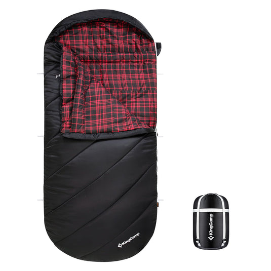 KingCamp Sleeping Bag for Adults, Cold Weather & Warm Extra Wide Big & Tall XL Portable Waterproof Flannel Sleeping Bags Black