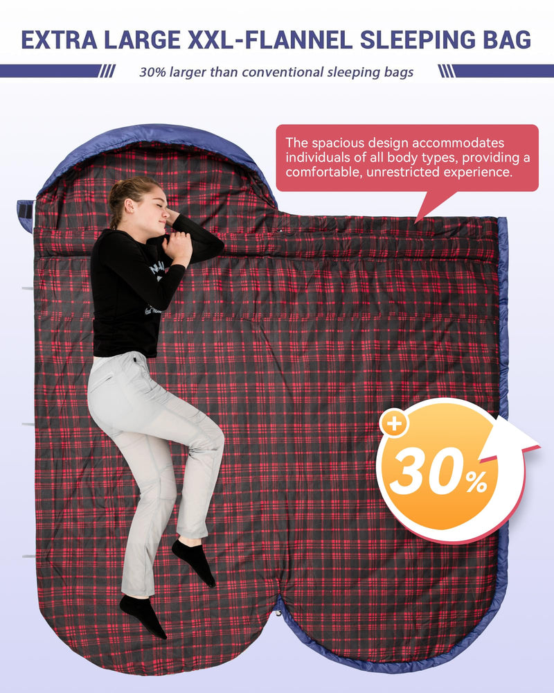 Load image into Gallery viewer, KingCamp Sleeping Bag for Adults, Cold Weather & Warm Extra Wide Big & Tall XL Portable Waterproof Flannel Sleeping Bags