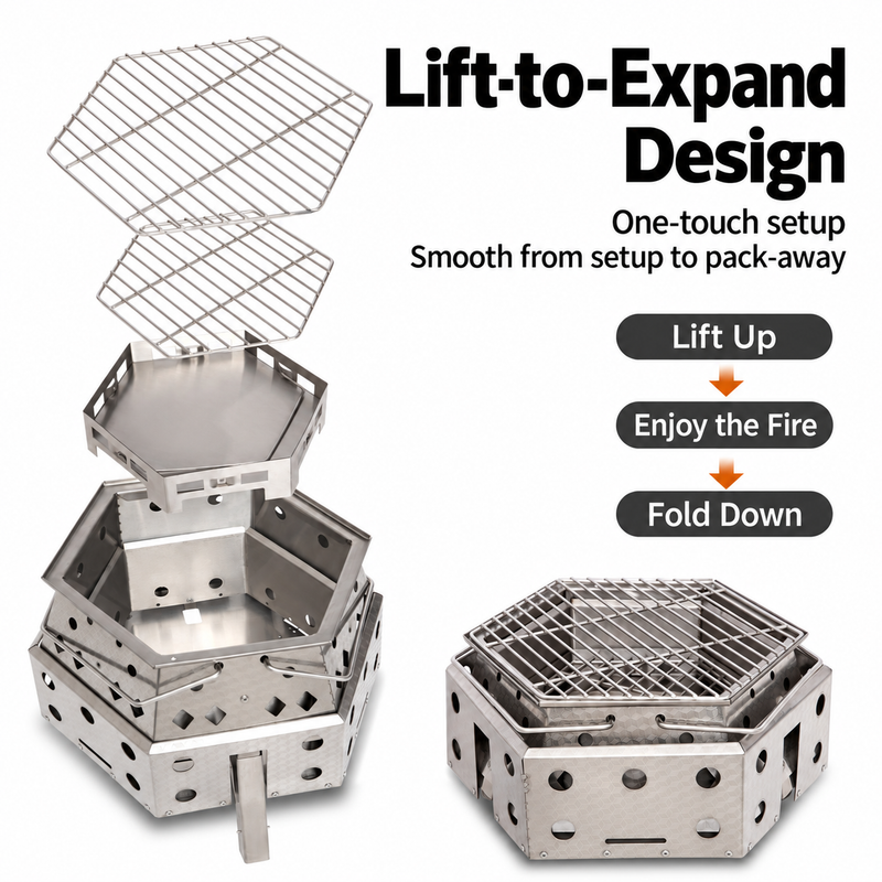 Load image into Gallery viewer, KingCamp Smokeless Fire Pit, 1-Second Setup Collapsible Wood Burning Fire Pit with 304 Stainless Steel Grill Rack, Carry Bag, for Camping, Patio & RV