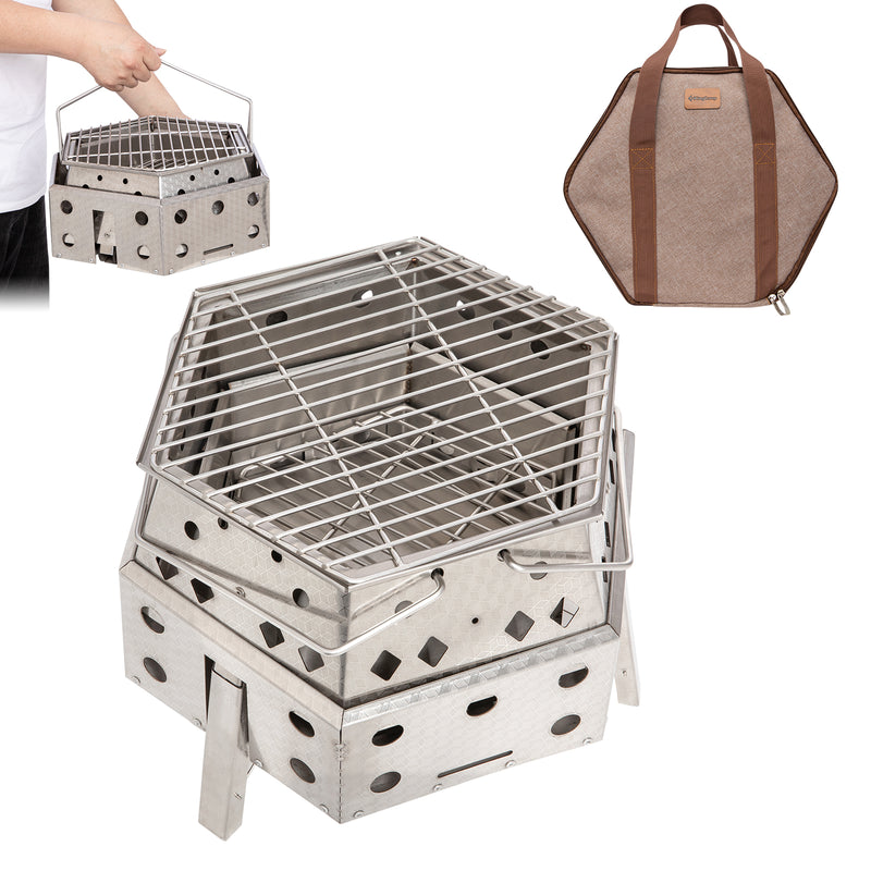 Load image into Gallery viewer, KingCamp Smokeless Fire Pit, 1-Second Setup Collapsible Wood Burning Fire Pit with 304 Stainless Steel Grill Rack, Carry Bag, for Camping, Patio & RV