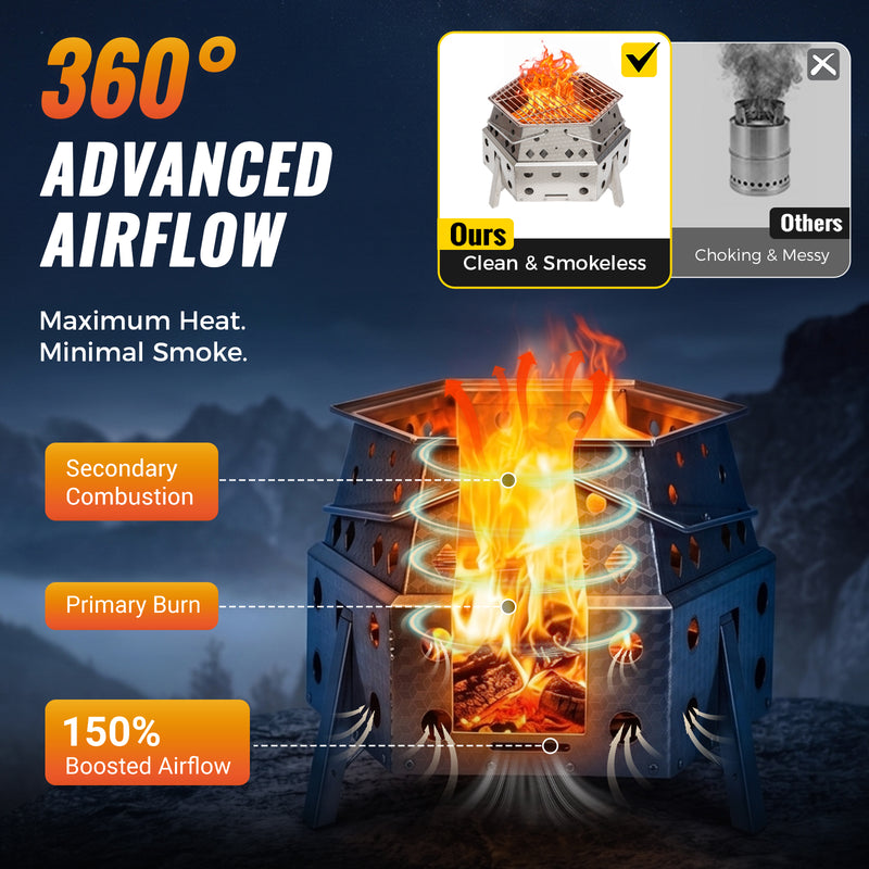 Load image into Gallery viewer, KingCamp Smokeless Fire Pit, 1-Second Setup Collapsible Wood Burning Fire Pit with 360° Advanced Airflow