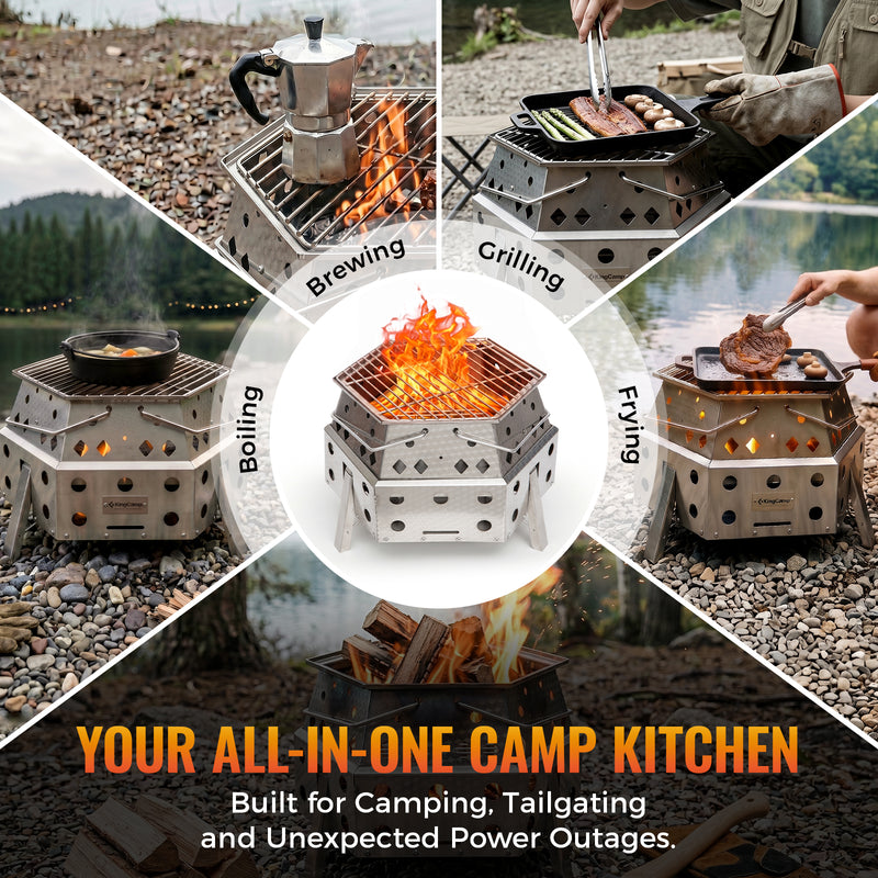 Load image into Gallery viewer, KingCamp Smokeless Fire Pit, Patented Hexagonal Unibody Design
