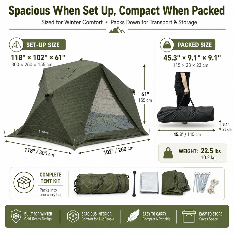 Laden Sie das Bild in Galerie -Viewer, KingCamp SnowHouse X2 Insulated Hot Tent, 4-Season Winter Camping Tent with Stove Jack, Quick Setup, TPU Windows & Snow Support Pole