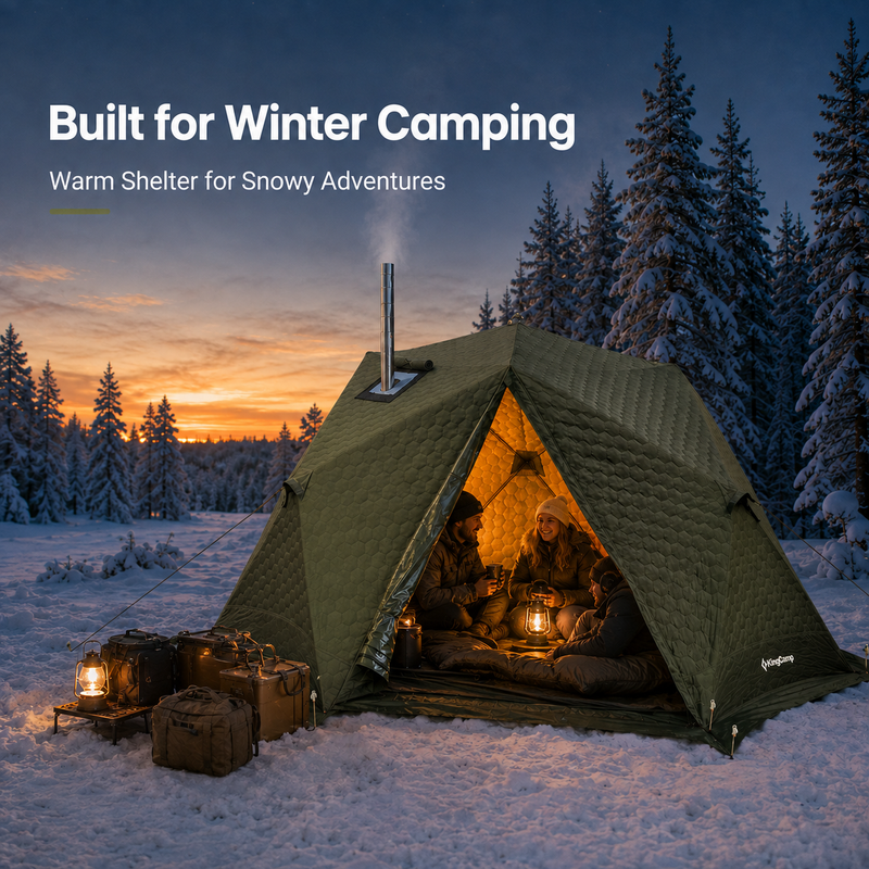 Laden Sie das Bild in Galerie -Viewer, KingCamp SnowHouse X2 Insulated Hot Tent, 4-Season Winter Camping Tent with Stove Jack, Quick Setup, TPU Windows & Snow Support Pole