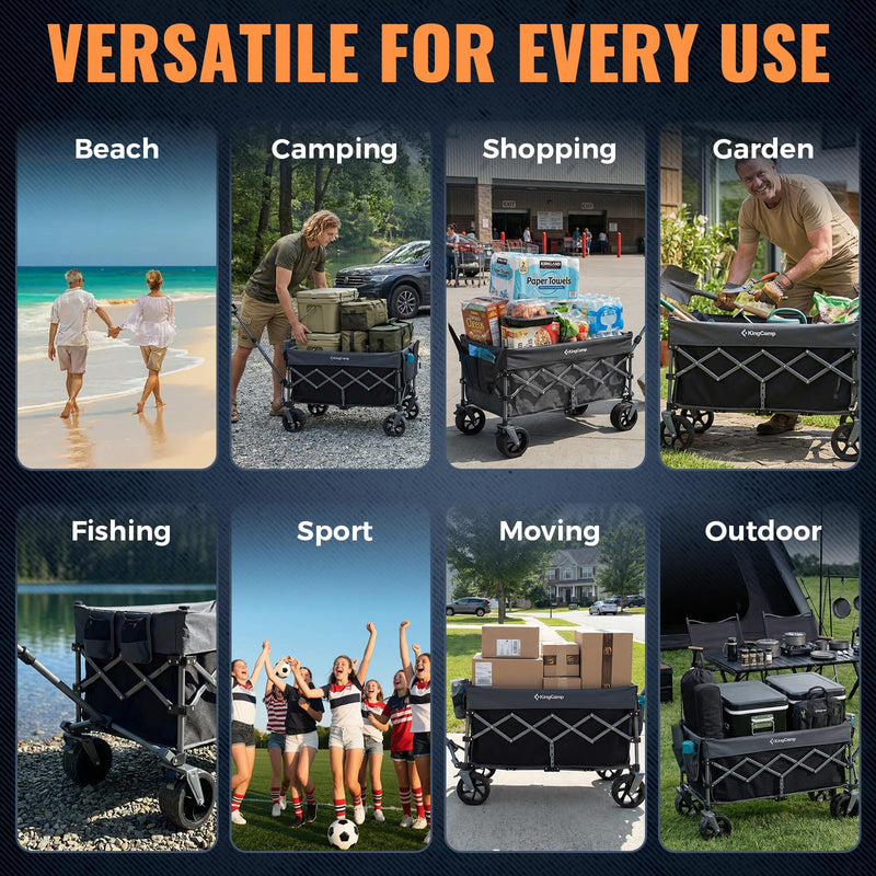 Load image into Gallery viewer, KingCamp TrailMate L7 Heavy Duty Folding Wagon | 300L Large Capacity Compact-Fold Utility Cart with 7" All-Terrain Wheels, 400lb Capacity for Camping, Beach, Garden & Tailgating