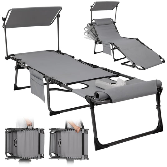 KingCamp Tri-Fold Backpack Chaise Lounge with 360° Rotatable Canopy Shade