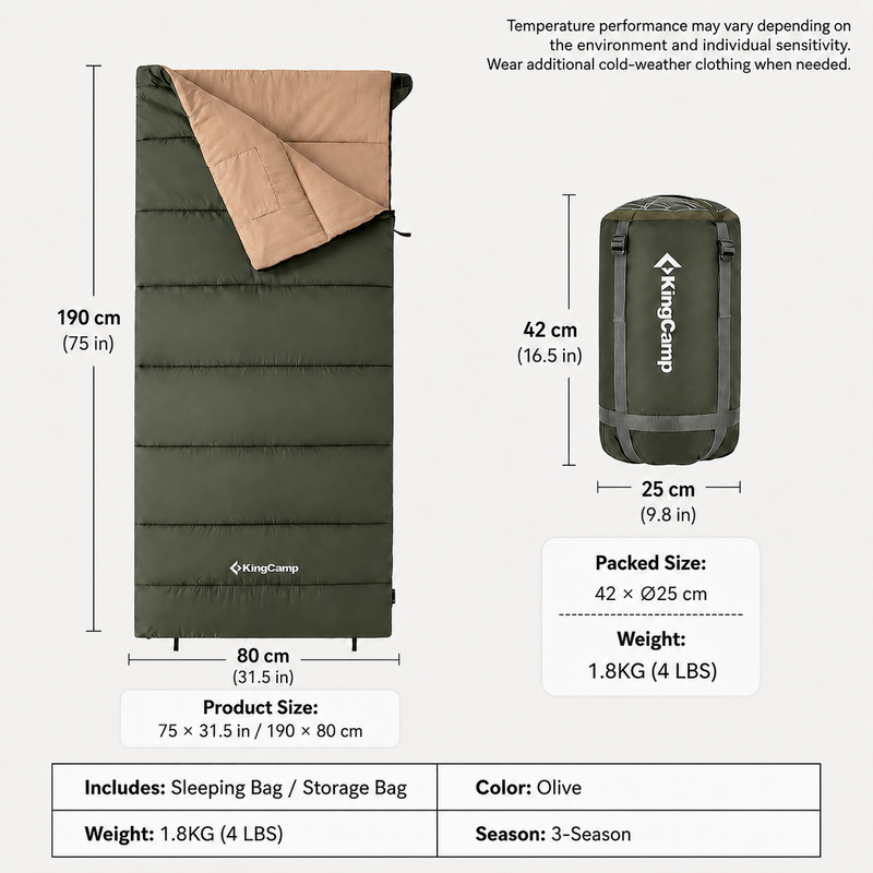 Laden Sie das Bild in Galerie -Viewer, KingCamp Trippy 350 Camping Sleeping Bag, 41°F Comfort Lightweight Rectangular Sleeping Bag, Water-Resistant, Zip-Together Design with Carry Bag