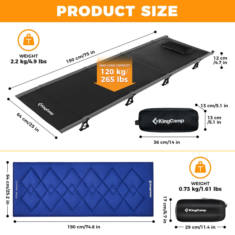 Load image into Gallery viewer, KingCamp Ultralight Folding Camping Cots with Mattress Pad